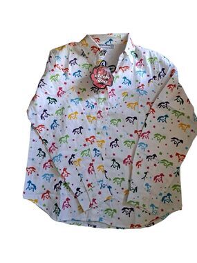 ADOBE ROSE colorful horses equestrian western ranch cotton shirt coastal medium